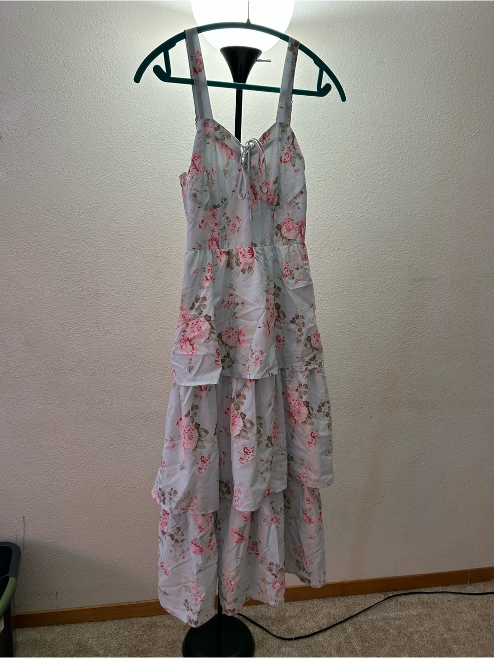 Woman’s Light Blue Floral Tiered Sundress